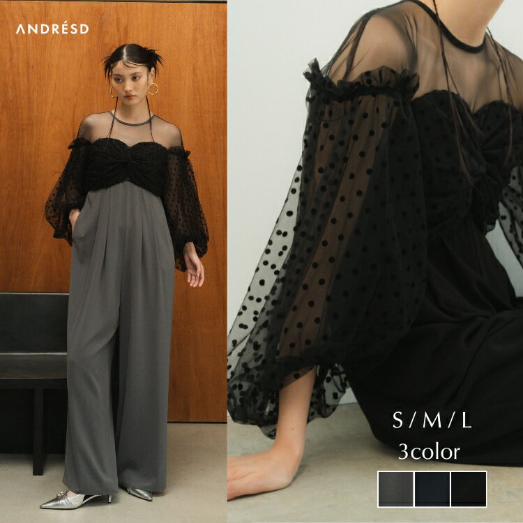 【公式】 ANDRESD アンドレスド 【 flocky dot pants dress 】パンツドレス オールインワン 結婚式 ドレス オケージョンドレス パーティ 黒 20代 30代 40代 50代 お宮参り 妊婦 黒 体型カバー 着痩せ