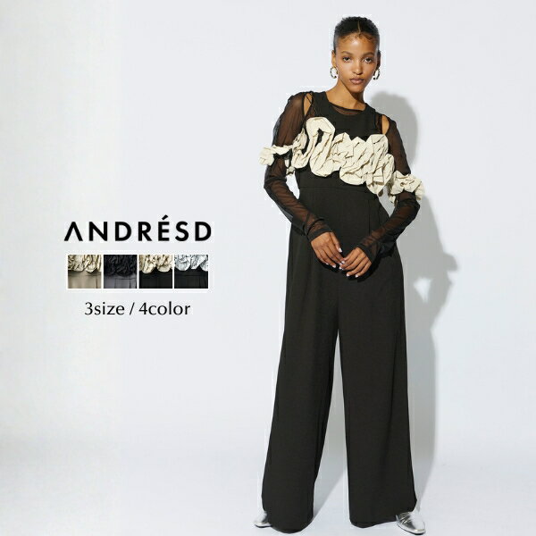 Rakuten - ＼全品1000円OFF_◆クーポン配布中／【公式】 ANDRESD アンドレスド 【 ruffled bustier pants dress 】 パンツドレス オールインワン 結婚式 ドレス オケージョンドレス パーティ 黒 20代 30代 40代 50代 お呼ばれ お宮参り 妊婦 結婚式