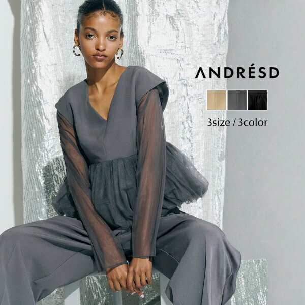 Rakuten - ＼全品1000円OFF_◆クーポン配布中／【公式】 ANDRESD アンドレスド 【 peplum tulle set up pants dress 】 結婚式 ドレス ワンピース 結婚式ワンピース オケージョンドレス パーティードレス フォーマル フォーマルドレス 体型カバー 着痩せ