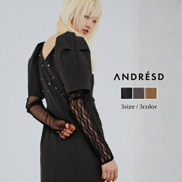 Rakuten - ＼全品1000円OFF_◆クーポン配布中／【公式】 ANDRESD アンドレスド 【 lace arm drape dress 】結婚式 ドレス ワンピース 結婚式ワンピース オケージョンドレス パーティードレス フォーマルドレス お呼ばれ 体型カバー 着痩せ レースドレス パールドレス