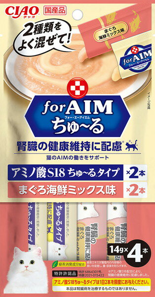 いなば　for AIMちゅ〜る　アミノ酸S18　腎臓の健康維持に配慮　まぐろ海鮮ミックス味　4本入り（14gx4本）×★6個★　CA-04のサムネイル