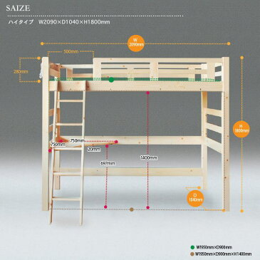 9日限定 12%offクーポンあり ベッド ロフトベッド ハイタイプ フリースペース はしご 大人用 子供用 木製 白 ホワイト ナチュラル 服吊りハンガー コーナーテーブル コンセント付き シングルベッド カントリー 北欧 子供部屋 パイン すのこベッド 角柱