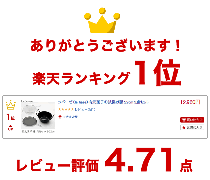 ラバーゼ labase 鉄揚げ鍋 22cm 3点セット 有元葉子 天ぷら鍋 からあげ 揚げ物 油はね防止 ネット 2度揚げ 重ねて収納 楽天ランキング1位【送料無料】