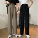 パンツ レディース ストレート ワイド センタープレス 送料無料 個性的 ロング丈 ハイウエスト 大人カラー 無地 黒 カーキ S M L オールシーズン カジュアル きれいめ おしゃれ クール モード 普段使い 着回し ルーズ 抜け感 通勤 通学(4)