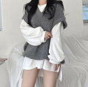 セットアップ トップス ベスト カットソー Vネック レディース セット 2点セット ツーピース レイヤード 重ね着 春 送料無料 個性的 ワンサイズ グレー ...