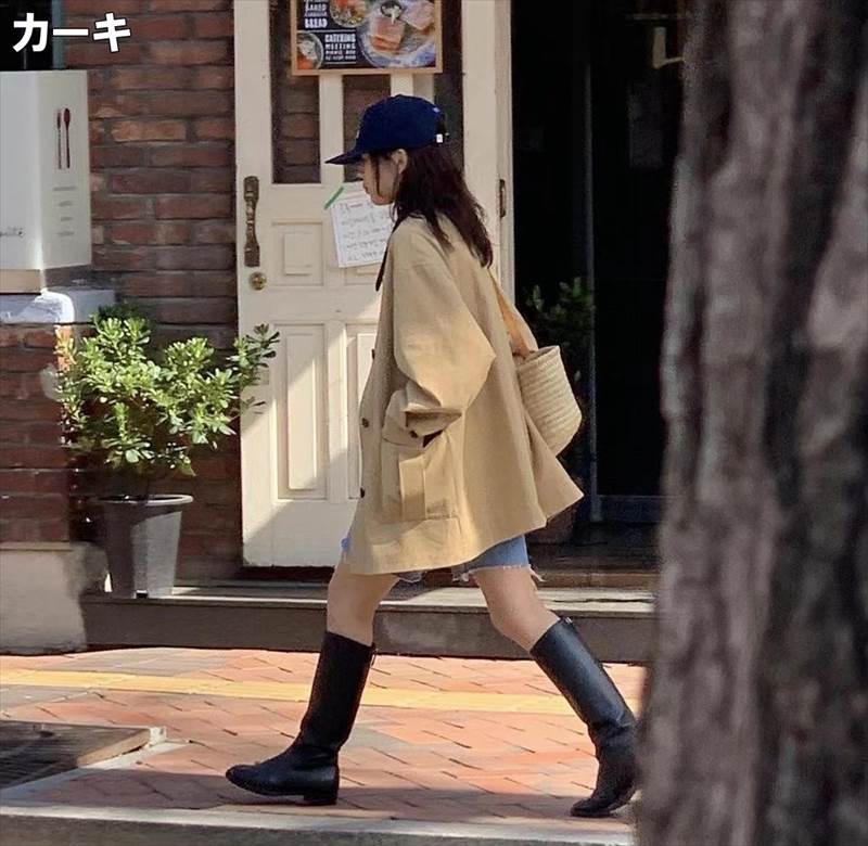 アウター コート レディース 送料無料 個性的 S M L XL カーキ 紺 春 秋 冬 コーデュロイ バイカラー コットン 綿 フードなし 襟つき フロントボタン ポケット ミドル丈 ゆったり ルーズ オーバーサイズ カジュアル シンプル おしゃれ