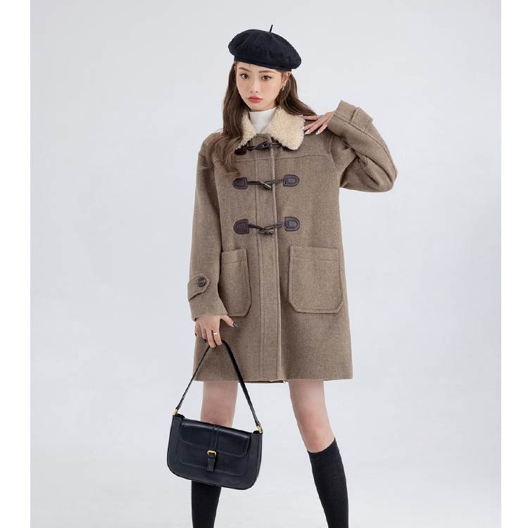 アウター レディース ダッフルコート ボア襟 Iライン もこもこ モコモコ ふわふわ ポケット 前開き か..