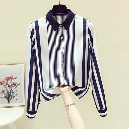 トップス レディース ブラウス 送料無料 個性的 長袖 襟付き 前開き ストライプ 柄 S M L XL 2XL 春 夏 秋 上品 きれいめ おしゃれ シ..
