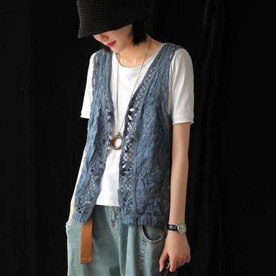 レース ベスト ジレ 2色 カーディガン レディース 透かし編み かぎ針 クロシェ ノースリーブ 前開き 送料無料 個性的 オシャレ 上品 エレガント かわいい 大人可愛い ガーリー 重ね着 シンプル カジュアル ベージュ ブラウン ブルー 青