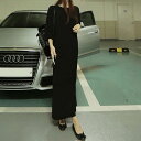 ラグランシャツロングワンピース ワンピース レディース シャツワンピース ロングワンピース ラグランスリーブ クルーネック マキシ丈 送料無料 個性的 ドロップショルダー 半端袖 7分袖 春 夏 秋 黒 灰色 白 大人可愛い きれいめ 上品(4)