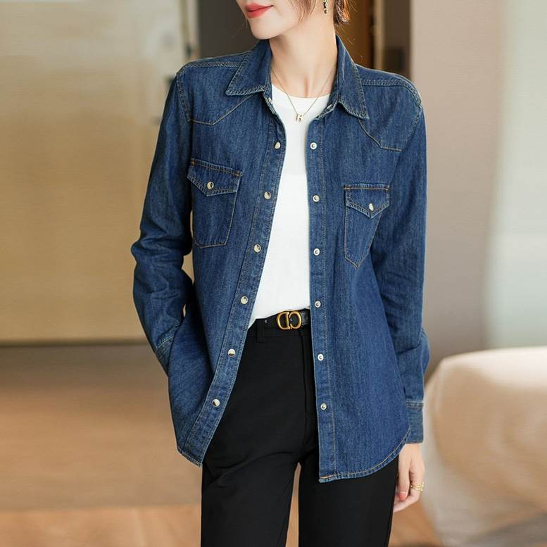 デニムシャツ トップス レディース シャツ デニム チュニック丈 サイドスリット 襟付き 長袖 ドロップショルダー 羽織り ライトアウター 青 ブルー 大人可愛い きれいめ 上品 エレガント ガーリー マニッシュ ルーズ 個性的 送料無料