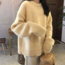ゆったりニットプルオーバー トップス レディース ニット プルオーバー セーター ゆるニット ラウンドネック 長袖 ドロップショルダー シャギーニット 裾リブ フェミニン 黄色 イエロー ピンク 大人可愛い きれいめ 個性的 送料無料(4)