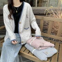 トップス ニット カーディガン 3色 くまちゃん 刺繍 長袖 レディース ゆったり シンプル カジュアル ラフ カラフル ベージュ ピンク ブルー 水色 グレー パステルカラー くすみカラー ルーズ ゆる 休日 お出かけ 個性的 送料無料(4)
