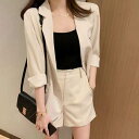 セットアップ 2色 上下セット ジャケット ハーフパンツ レディース スーツ 2点セット ショートパンツ 長袖 ショート丈 オシャレ お洒落 かわいい 大人可愛い エレガント 存在感 きれいめ 韓国 トレンド 流行 脚長 美脚 個性的 送料無料