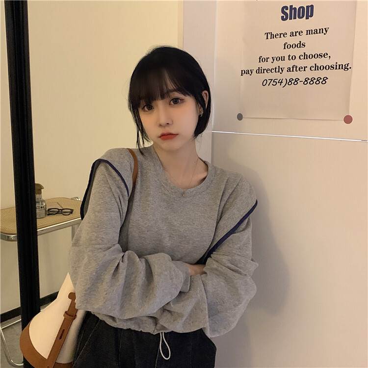 トップス レディース カットソー プルオーバー 送料無料 個性的 長袖 ラウンドネック フリル ドローリング 無地 白 グレー 春 秋 上品 きれいめ おしゃれ シンプル カジュアル クール ナチュラル 普段使い 着回し 重ね着 ルーズ 抜け感