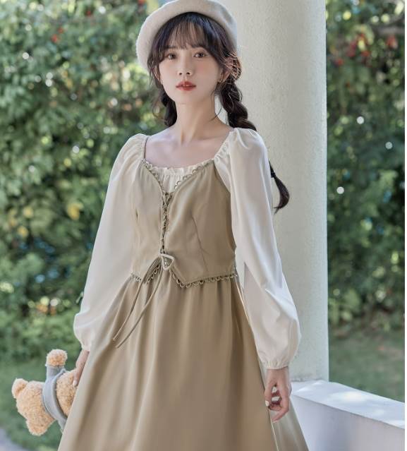ワンピース ドールスカート シャツ リボン 長袖 袖あり 春 秋 冬 かわいい 大人可愛い きれいめ シンプル カジュアル 大人 上品 おしゃれ かっこいい レトロ アジアン 大人女子 こなれ感 キュート ガーリー ルーズ 個性的 送料無料