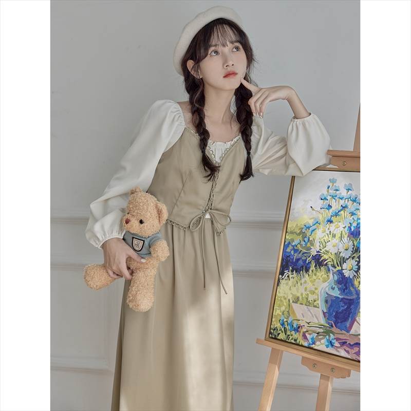 ワンピース ドールスカート シャツ リボン 長袖 袖あり 春 秋 冬 かわいい 大人可愛い きれいめ シンプル カジュアル 大人 上品 おしゃれ かっこいい レトロ アジアン 大人女子 こなれ感 キュート ガーリー ルーズ 個性的 送料無料