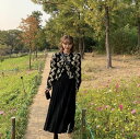 レトロ風 セットアップ カットソー ロングスカート プリーツスカート ミモレ丈 袖あり 長袖 襟なし プリーツ ポケット 上下セット 2点セット お得 大人可愛...