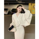 セットアップ レディース 長袖カーディガン 長袖ボレロ ドルマンスリーブ リブニットワンピース キャミソールワンピース ロング丈 Vネック Iライン タッセル ...