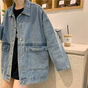 アウター レディース デニムジェケット デニムコート 襟付き ポケット メタルボタン 長袖 ドロップショルダー 大人可愛い カジュアル シンプル おしゃれ お洒落 かっこいい ルーズ こなれ感 ラフ メンズライク ボーイッシュ クール 存在感 抜け感 S M L XL ライトブルー