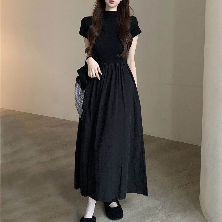 【送料込】ハイネック 半袖 黒 フレア ロング ワンピース ドレス 楽天市場】半袖 ハイネックワンピースの通販