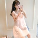 ルームウェア パジャマ 部屋着 寝巻き ナイトウェア 膝上 ノースリーブ Uネック ラウンドネック フレア セミフレア Aライン レース リボン ポリエステル ...