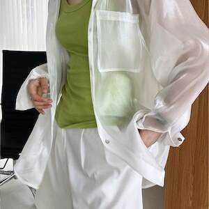 トップスレディースシアーシャツブラ...