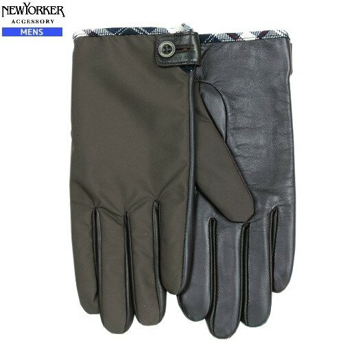 【NEWYORKER】ニューヨーカー 本革「スマートフォン対応」裏ボア チェック使い コンビレザー グローブ(..