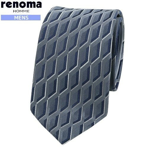 レノマ SALE大特価【renoma HOMME】レノマオム 幾何学模様 クレリック シルクネクタイ 就活 ギフト プレゼント ブランド おしゃれ 灰青『20/10/5』291020【ネコポスで送料無料】