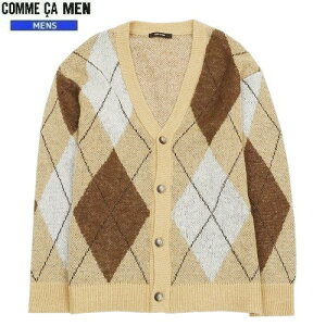 SALE57%OFF COMME CA MEN コムサメン アーガイルプレイド クルーネックモヘアカーディガン ベージュ 22/9/4 220922