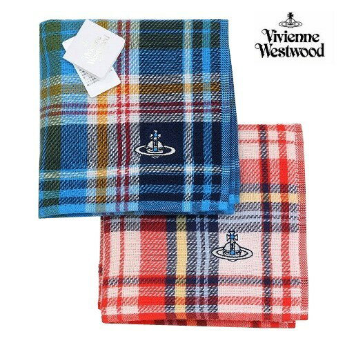 ヴィヴィアンウエストウッドマン ヴィヴィアンウエストウッド ハンカチ 2枚セット Vivienne Westwood メンズ レディース ブランド ギフト プレゼント タータンチェック ガーゼ 青×赤 24/4/3 180424【ネコポスで送料無料】