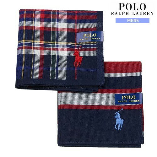 ラルフローレン ポロ・ラルフローレン ハンカチ 2枚セット POLO RALPH LAUREN メンズ ブランド ギフト プレゼント 日本製 タータンチェック / ボーダー コットン 紺 24/4/4 260424【ネコポスで送料無料】