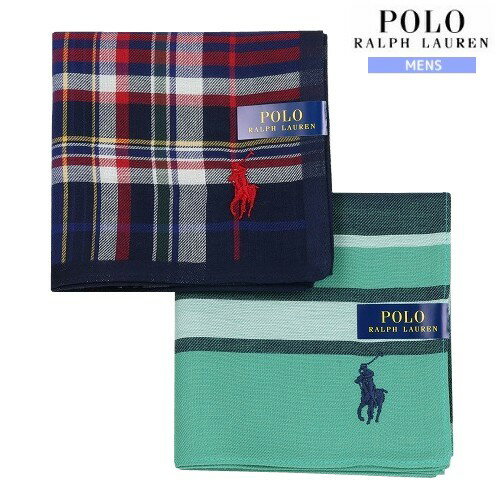 ポロ・ラルフローレン ハンカチ 2枚セット POLO RALPH LAUREN メンズ ブランド ギフト プレゼント 日本製 タータンチェック / ボーダー コットン 紺×緑 24/4/4 260424【ネコポスで送料無料】