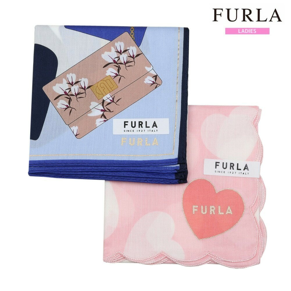 フルラ ハンカチ レディース フルラ ハンカチ 2枚セット FURLA レディース ブランド ギフト プレゼント 日本製 バッグ / ハート プリント コットン 青×ピンク 24/4/4 260424【ネコポスで送料無料】