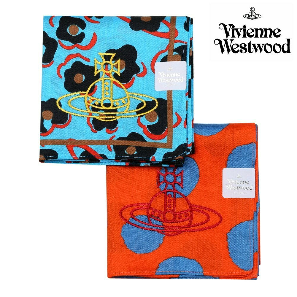 ヴィヴィアンウエストウッド ハンカチ（レディース） ヴィヴィアンウエストウッド ハンカチ 2枚セット Vivienne Westwood レディース ブランド ギフト プレゼント 日本製 レオパード / ドット コットン 青×橙 24/4/4 260424【ネコポスで送料無料】