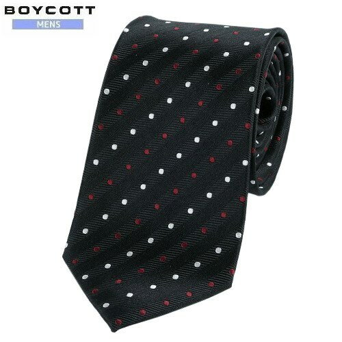 SALE大特価【BOYCOTT】ボイコット ドットストライプ シルクネクタイ 就活 ギフト プレゼント ブランド おしゃれ 黒『19/7/1』050719【ネコポスで送料無料】