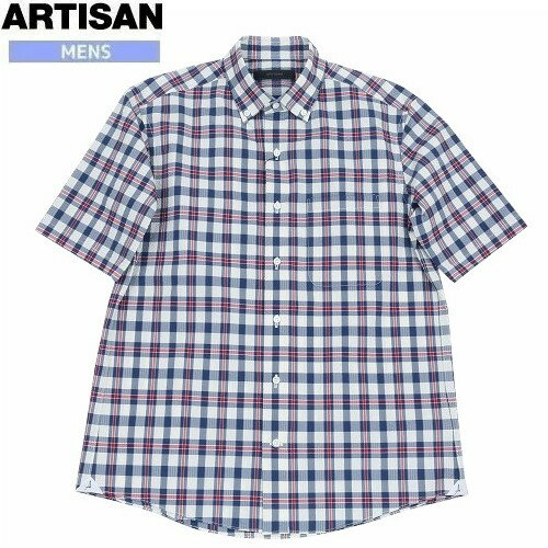 SALE73 OFF【ARTISAN】アルチザン(コムサ) 日本製 クールシアーサッカー チェックシャツ(半袖) 紺『22/4/3』140422【ネコポスで送料無料】 23.10sage