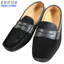 SALE66%OFF【EDIFICE】エディフィス イタリア製 本革 ハラコレザー デッキシューズ 黒『21/2/1』040221 23.10sage