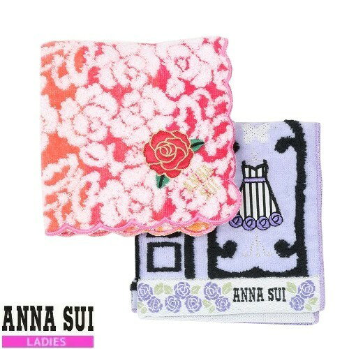 【ANNA SUI】アナスイ ショップモチーフ/ローズ アップリケ タオルハンカチ 2枚セット 紫×赤『22/6/1』020622【ネコポスで送料無料】