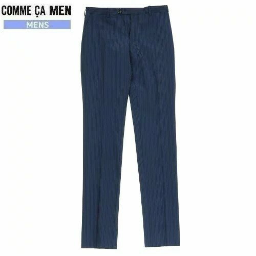 SALE71%OFF COMME CA MEN コムサメン ポリスト ピンストライプ スラックスパンツ ノータック 紺 22/8/4..