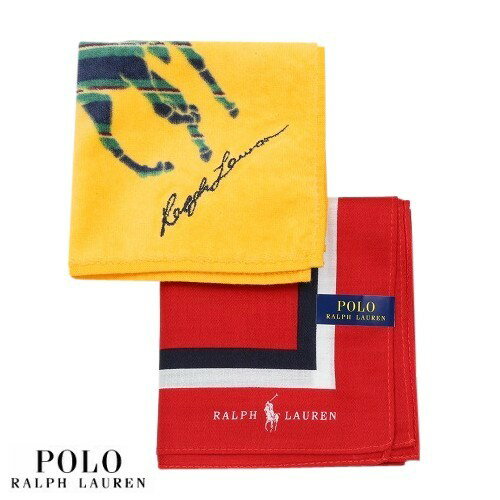 ラルフローレン POLO RALPH LAUREN ポロ・ラルフローレン ビッグポニー 大判ハンカチ / タオルハンカチ 2枚セット 赤×黄色 22/12/3 151222【ネコポスで送料無料】