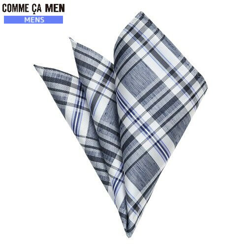 ■SALE70%OFF【COMME CA MEN】コムサメン 日本製 リバーシブル リネン混シルクポケットチーフ 灰紺『16/6/5』280616【ネコポスで送料無料】