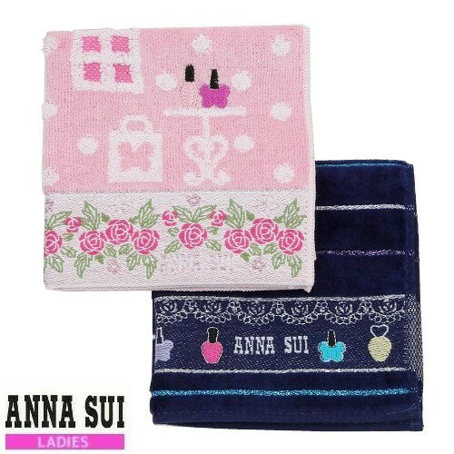 アナ スイ タオルハンカチ レディース ANNA SUI アナスイ ショップ柄 / ラメストライプ タオルハンカチ 2枚セット ピンク×紺 23/2/2 090223【ネコポスで送料無料】