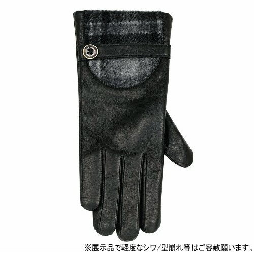NEWYORKER ニューヨーカー 本革 裏ボア ウールチェック使い レザーグローブ 手袋 黒 23/2/4 220223【ネコポスで送料無料】