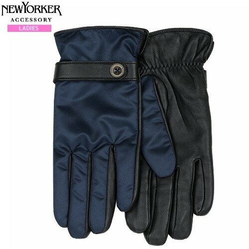 NEWYORKER ニューヨーカー 本革 スマートフォン対応 裏ボア レザーコンビ グローブ 手袋 紺 23/2/4 220223【ネコポスで送料無料】