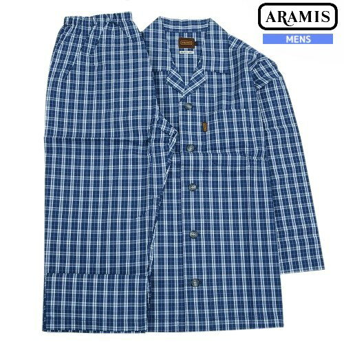 SALE42％OFF ARAMIS アラミス チェック 前開き 紳士 パジャマ メンズ ギフト プレゼント ブランド おしゃれ 長袖＆長ズボン 紺 23/3/5 300323