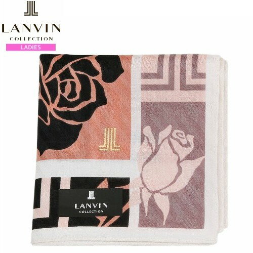 日本製 ランバン ハンカチ LANVIN COLLECTION レディース ブランド ギフト プレゼント 日本製 ロゴ＆ローズ プリント コットン ピンク 24/1/2 110124【ネコポスで送料無料】