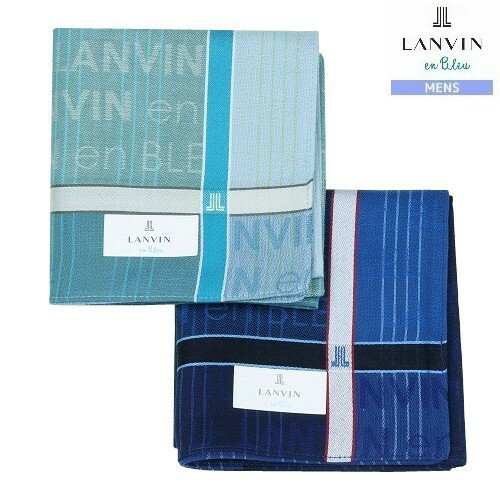 ランバンオンブルー ハンカチ 2枚セット LANVIN en Bleu メンズ ブランド ギフト プレゼント 日本製 シャドーロゴ コットン 青 24/1/2 110124【ネコポスで送料無料】