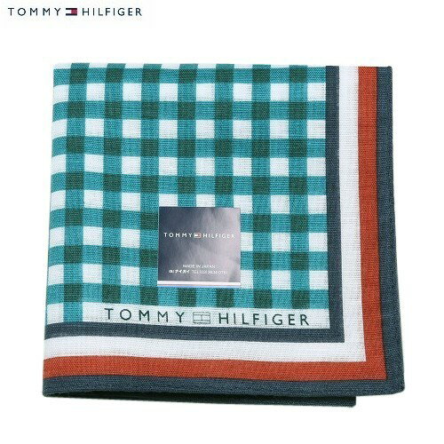 トミーヒルフィガー ハンカチ TOMMY HILFIGER メンズ レディース ブランド ギフト プレゼント 日本製 チェック コットンリネン 大判 青緑 24/1/3 170124【ネコポスで送料無料】