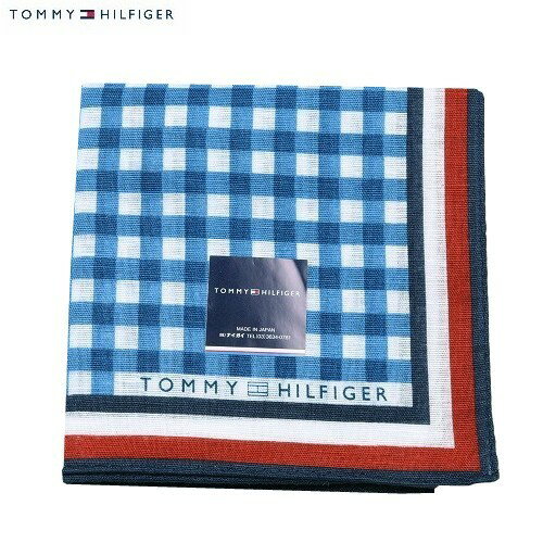 トミー ヒルフィガー ハンカチ メンズ トミーヒルフィガー ハンカチ TOMMY HILFIGER メンズ レディース ブランド ギフト プレゼント 日本製 チェック コットンリネン 大判 青 24/1/3 170124【ネコポスで送料無料】